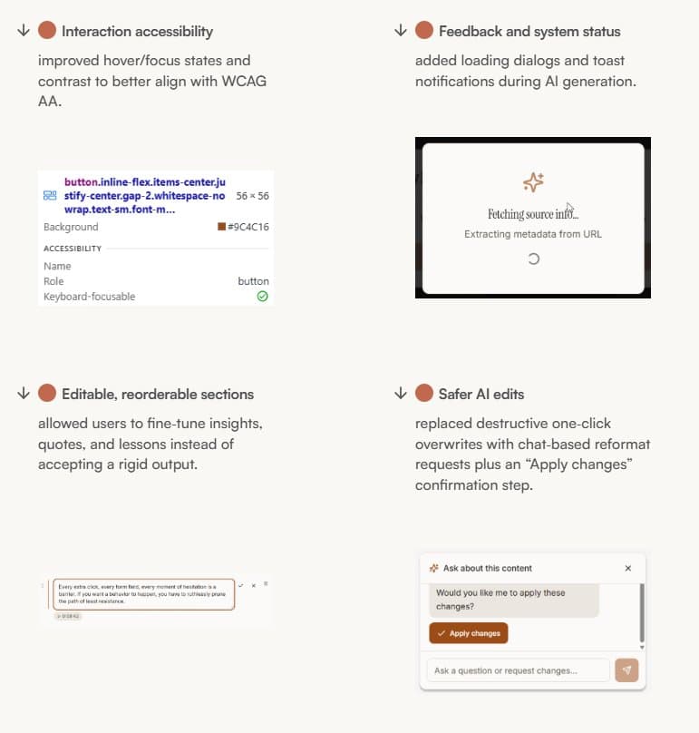 Four UX refinements from user testing